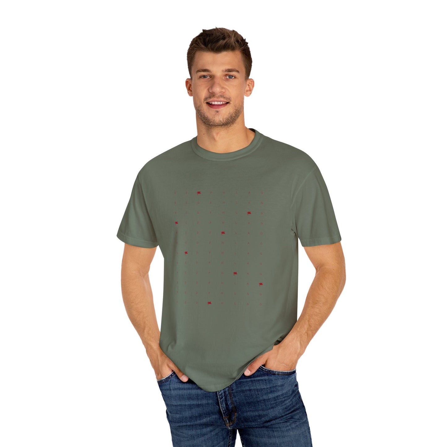 Red Phlag Grid Garment-Dyed T-shirt