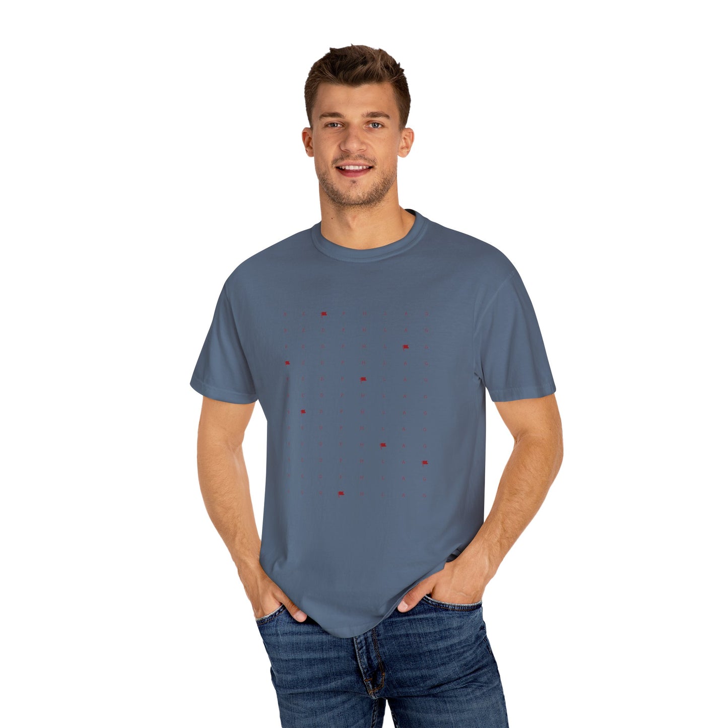 Red Phlag Grid Garment-Dyed T-shirt