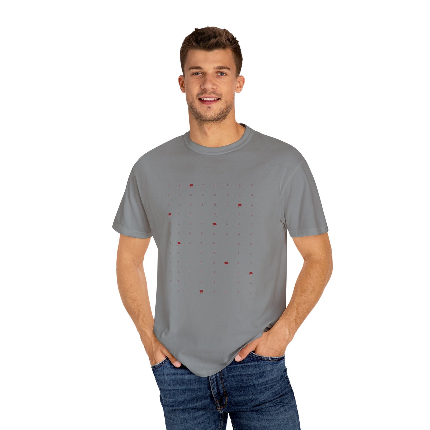 Red Phlag Grid Garment-Dyed T-shirt